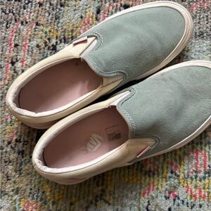 Vans Green and Cream Slip-On Sneakers